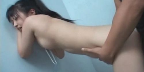 Asian sweetie pussy nailed from behind against the wall