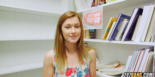 Tiny Redhead Sucks your Dick in the Library POV