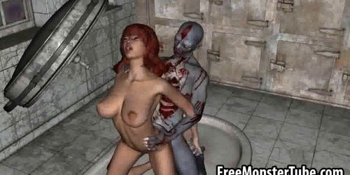 3D redhead sucks cock and gets fucked by a zombie