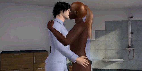 3D ebony shemale sucks cock and gets fucked hard