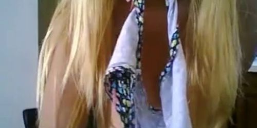 Blonde girl in webcam