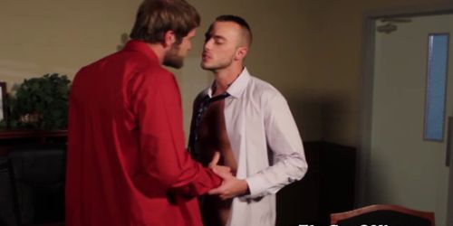 Gay office sex with hungry stud and kinky hunk