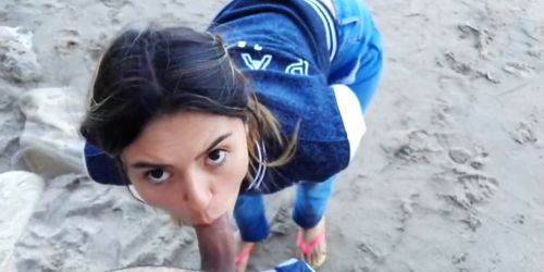 Blowjob and Swallowing on the Beach