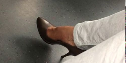 Sexy mature feet in train