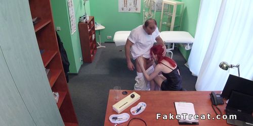 Tall redhead student sucks and fucks doctor