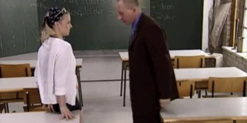 skinny schoolgirl with teacher in class