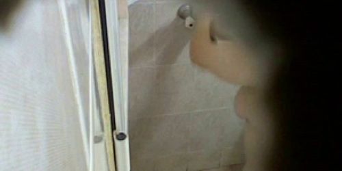 Spying on BBW mom showering nude for the workers