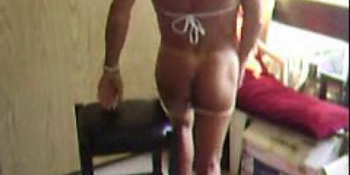 White rinestone micro thong bikini