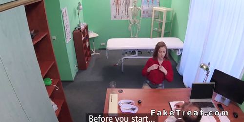 Pale redhead patient bangs her doctor