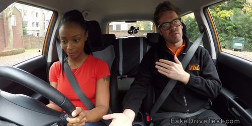 Driving instructor banging busty black babe