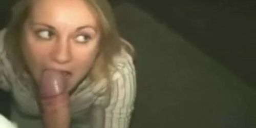 Amateur blonde blows a cock