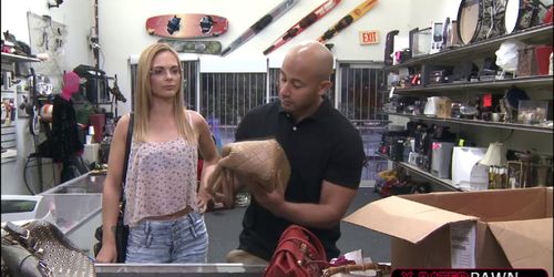 Beautiful blonde bag seller fucks Shawn