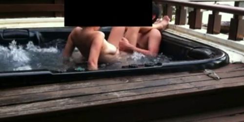 Milf Julia with BF spied on her rooftop jacuzzi