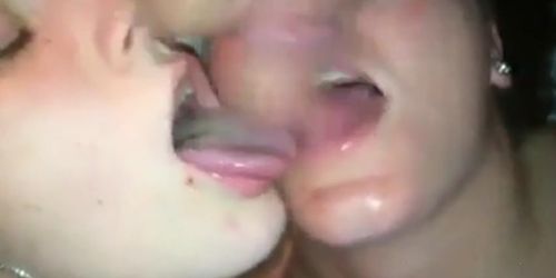 Two Dirty Matures Share Cumshot