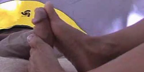 Girlfriend Footjob in Tent