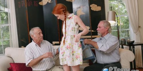 Mind blowing teen redhead is giving a perfect head  to 