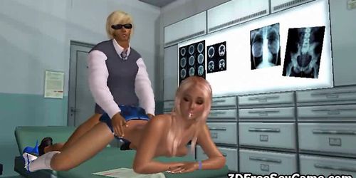 3d blonde babe with big tits gives a blowjob and gets f