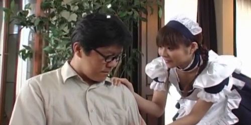 Pretty Asian maid Natsumi exposes hot pussy for fingeri