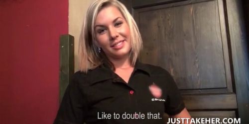 Sexy waitress flashing tits and ass for money