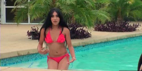 Bikini latina teen hot streaptease by the pool