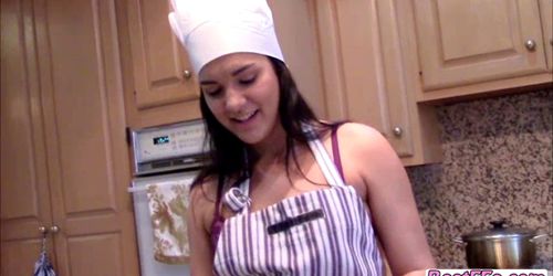 Brunette Horny college bitches gets kitchen fuck