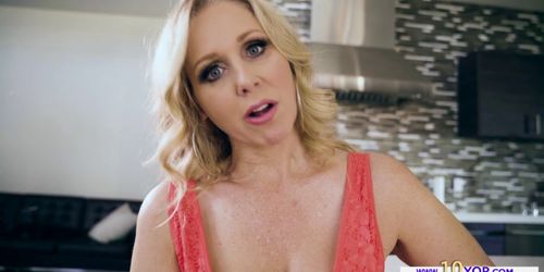 Beautiful blonde babe Julia Ann worships big cock