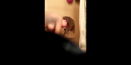 Blonde with nice body voyeured in bathroom