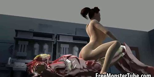 3D babe sucks cock and gets fucked by Iron Man