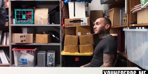 Tattooed straight perp gets fucked bareback by Officer