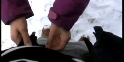 Young amateur couple blowjob and fuck on snow