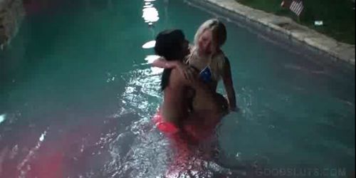 Drunk sex dolls gangbanging at pool orgy party