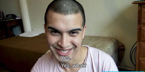 Gay latino sucks dick for the camera to prove himself