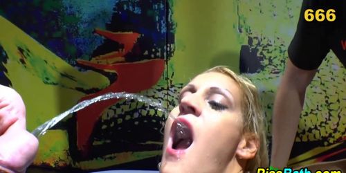 Urine soaked hooker gets pissed on