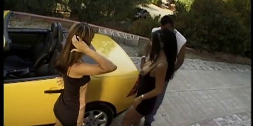 Two Latinas getting smashed outdoors