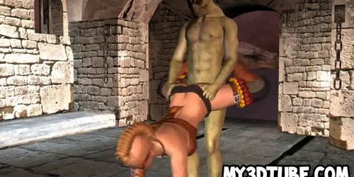 3D babe sucking cock and getting fucked by a goblin