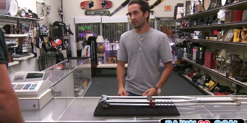 Straight dude moans as he gets fucked in pawn shop