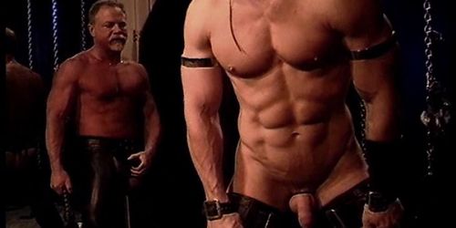 No Sound: Masked muscle stud in bondage gets a flogging