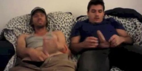 Str8 best friends jerking together watching porn