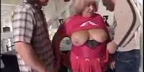 BBW granny fucks two horny boys