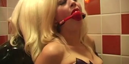 Hot chick gagged and bound for play