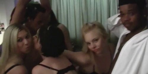 Nasty sex and lots of BJs in dorm room orgy