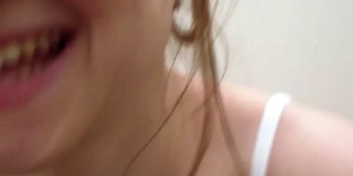 Quick blowjob with cum in mouth in changing room