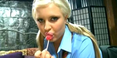 hot girl plays with candy