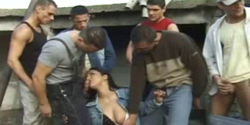 Hot Latino Milf gets gangbanged!