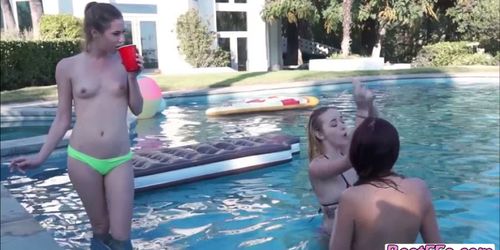 Group sex action by the pool with these horny teens