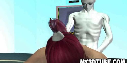 3D cartoon redhead babe getting fucked by an alien