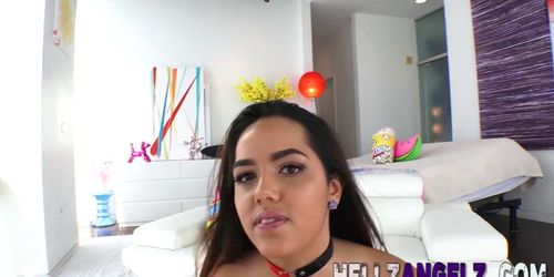 Latina teen deepthroating