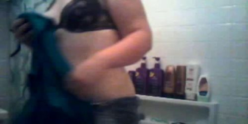 Hot chubby playing with dildo in the shower