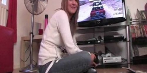 British slut masturbates with video game controllers