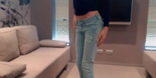 Non-nude super skinny teen dancing in jeans